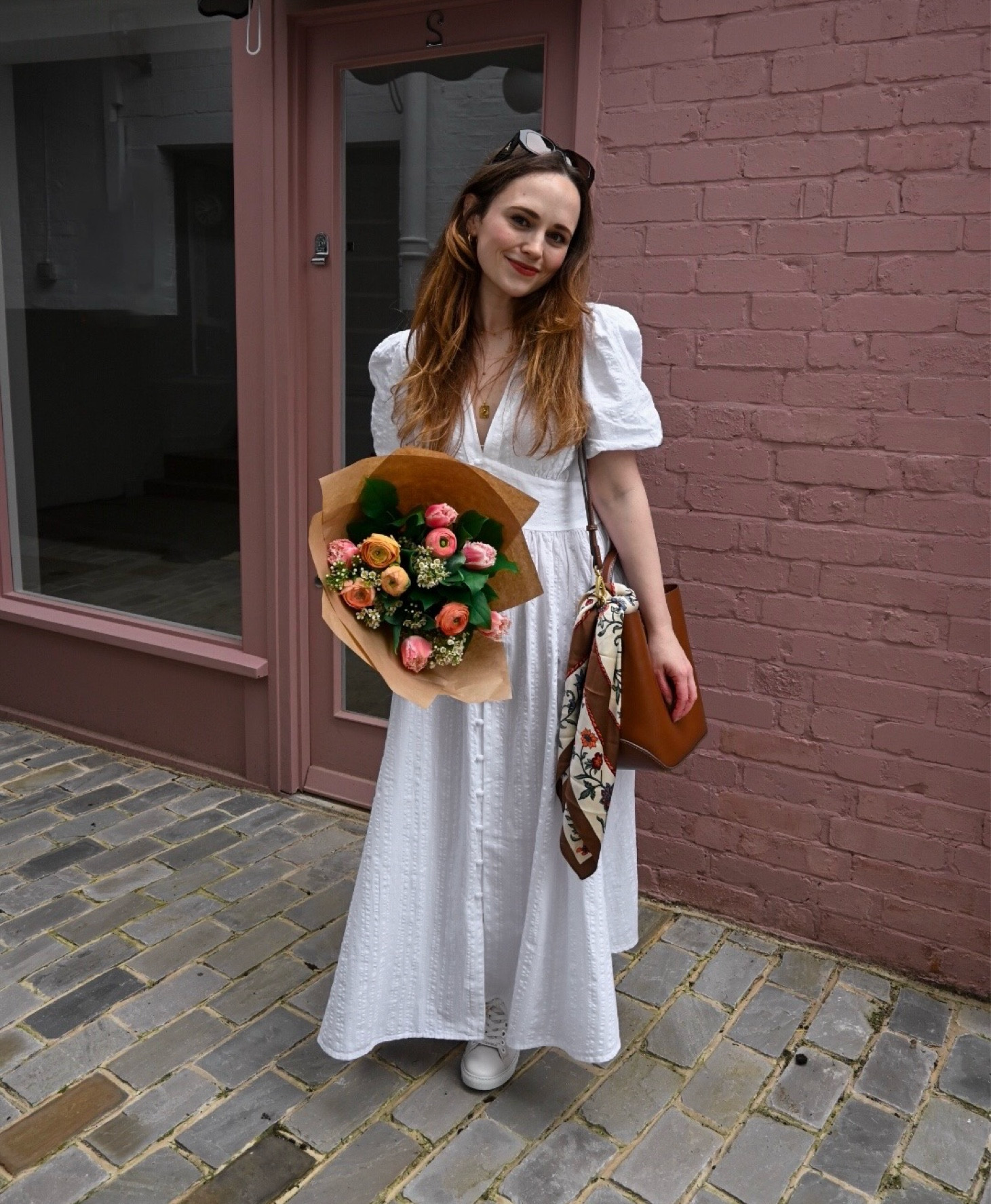 Spring ready in white maxi dress with puff sleeves, Prada sunglasses, mango bag and scarf, LK Bennett trainers, Monica Vinader necklaces ✨🌷

#LTKSeasonal #LTKeurope