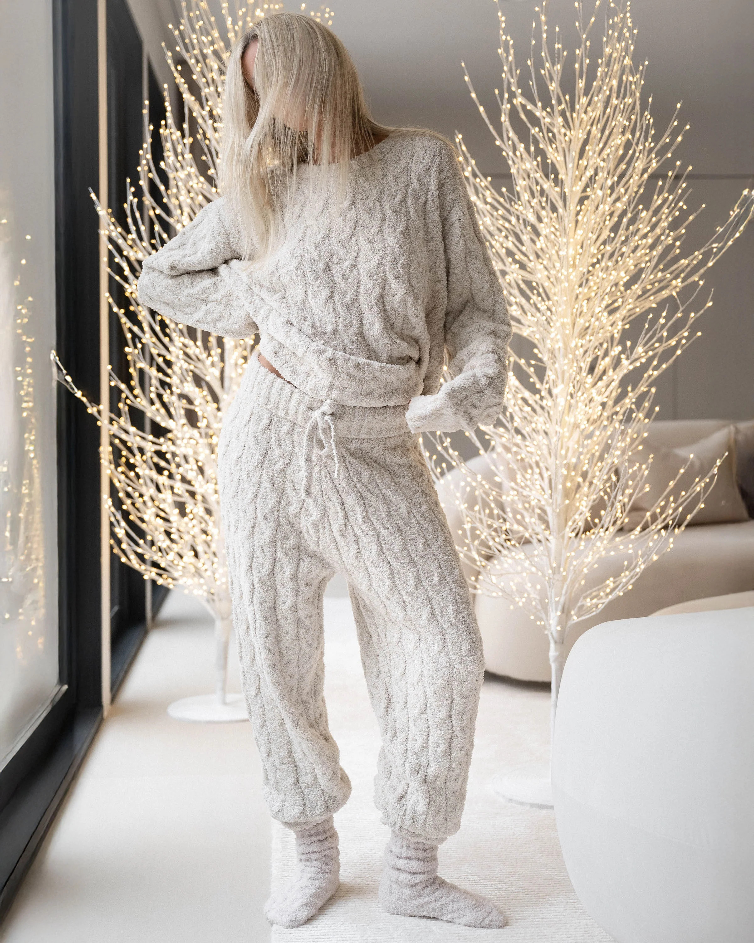 Ivory Fuzzy Cable Knit Sweater PJ Set | Splendid