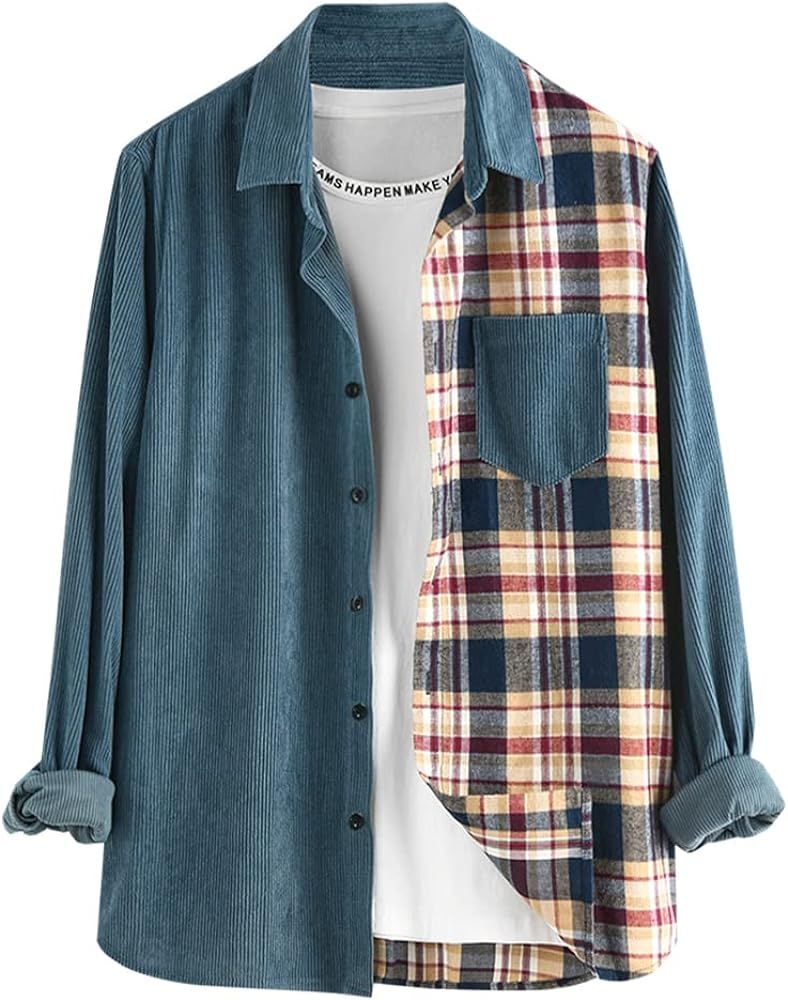 ZAFUL Womens Corduroy Shirts Plaid Boyfriend Oversized Blouses Button Down Jacket Tops with Pocke... | Amazon (US)