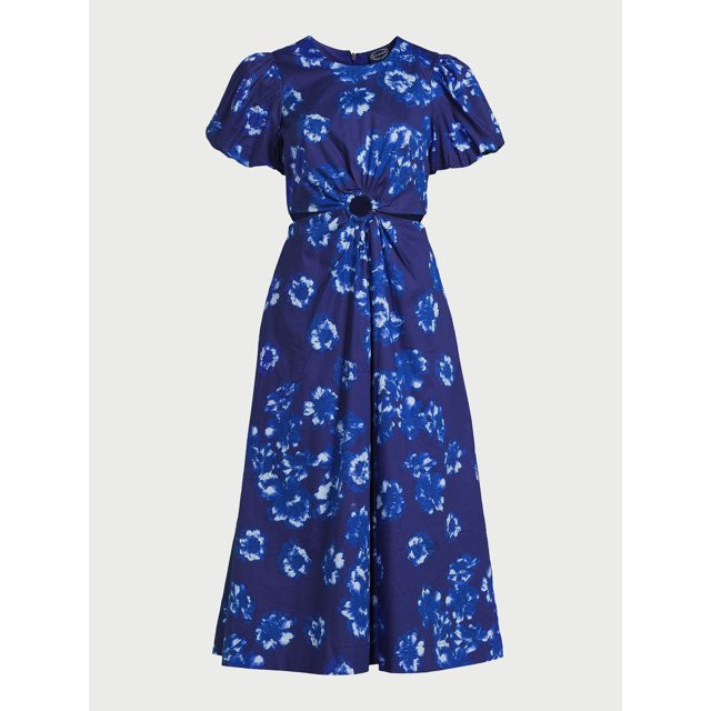 Scoop Women's Cut Out Midi Dress with Puff Sleeves, Sizes XS-XXL - Walmart.com | Walmart (US)