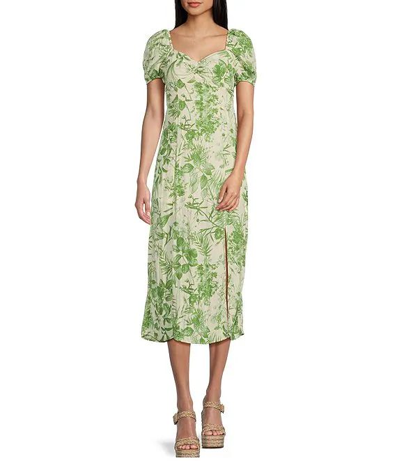 Sweetheart Neckline Floral Print Slit Midi Dress | Dillard's