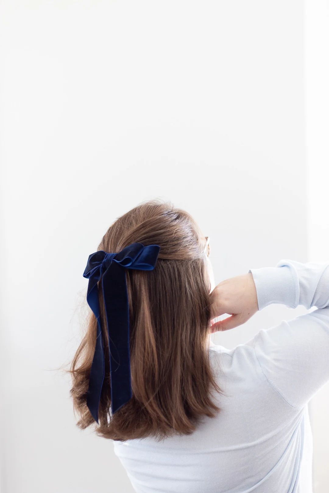 Navy Blue Velvet Hair Bow Long Ribbon Tails French Barrette | Grace & Grandeur Judy Long Bow | Etsy (US)