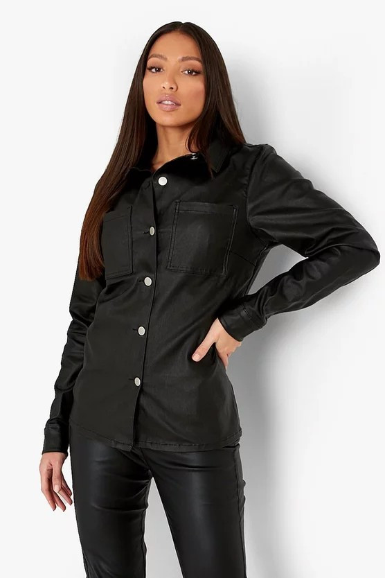 Tall Pu Coated Denim Shacket | Boohoo.com (US & CA)
