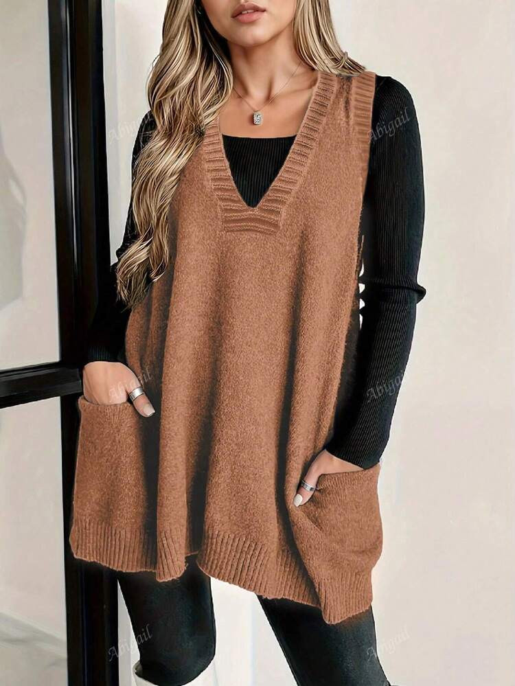 Plus Size Commuting Solid Color Sweater Vest | SHEIN