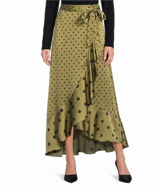 Sugarlips Petite Size Lunear Polka Dot High Rise Asymmetric Faux Wrap Satin Midi Skirt -  PXL | Dillard's