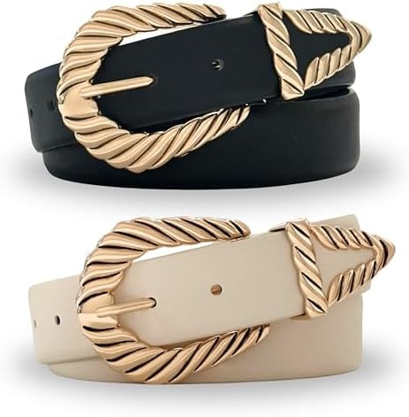 Citrusy Boutique 2-Pack | Country Western Fashion Cowgirl Belts for Women | Cute Chunky Gold West... | Amazon (US)