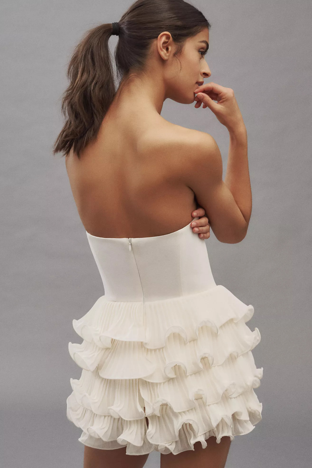 Delfi Collective Sorella Strapless Basque-Waist Ruffle-Hem Mini Dress | Anthropologie (US)