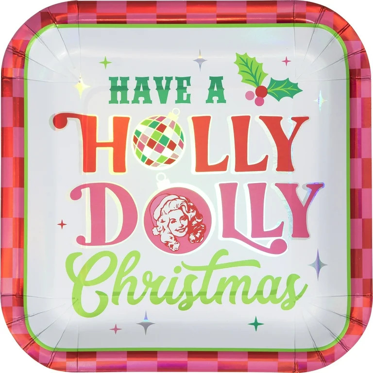 Dolly Parton Holly Dolly Christmas Square Disposable Paper Plates 9" 8 Count Multicolor | Walmart (US)
