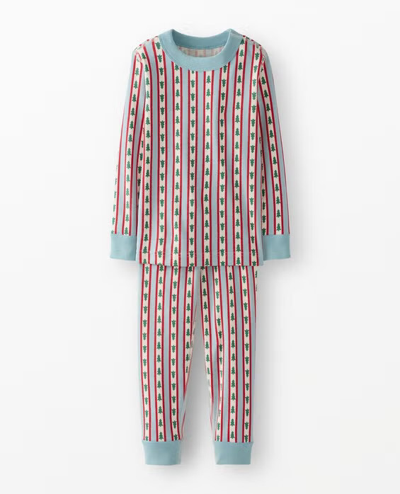 Girls' & Boys' Tree Ribbons On Blue Holiday HannaJams™ Pajama Set in 100% Organic Combed Cotton - Size Big Kids 12 by Hanna Andersson | Hanna Andersson