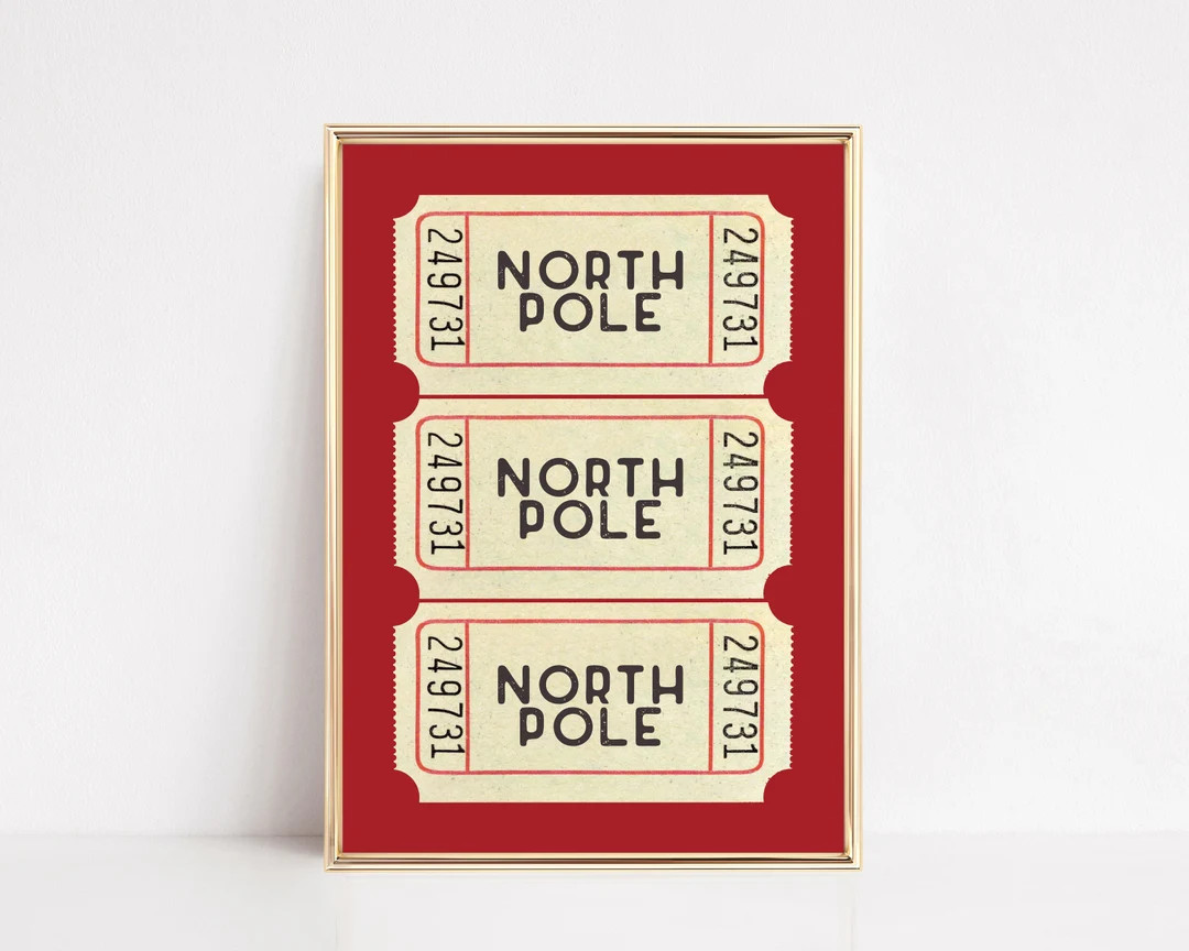 North Pole Ticket Print Red Christmas Decor Trendy - Etsy | Etsy (US)