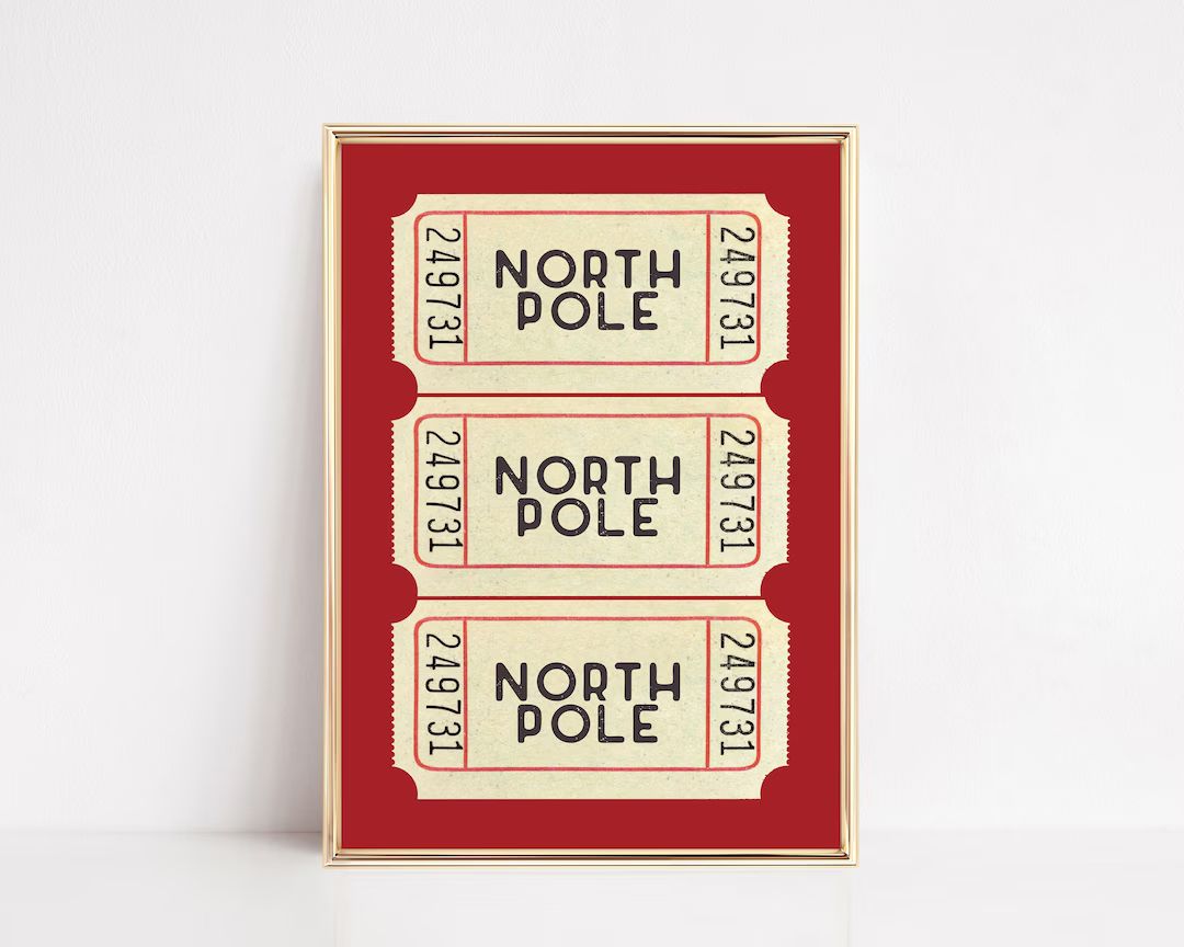 North Pole Ticket Print Red Christmas Decor Trendy - Etsy | Etsy (US)