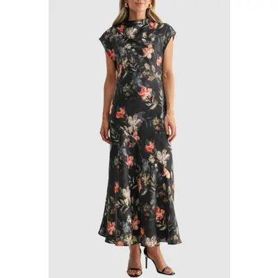 Mila Mae Cowl Neck Dolman Sleeve Dress in Black Floral at Nordstrom, Size Small | Nordstrom