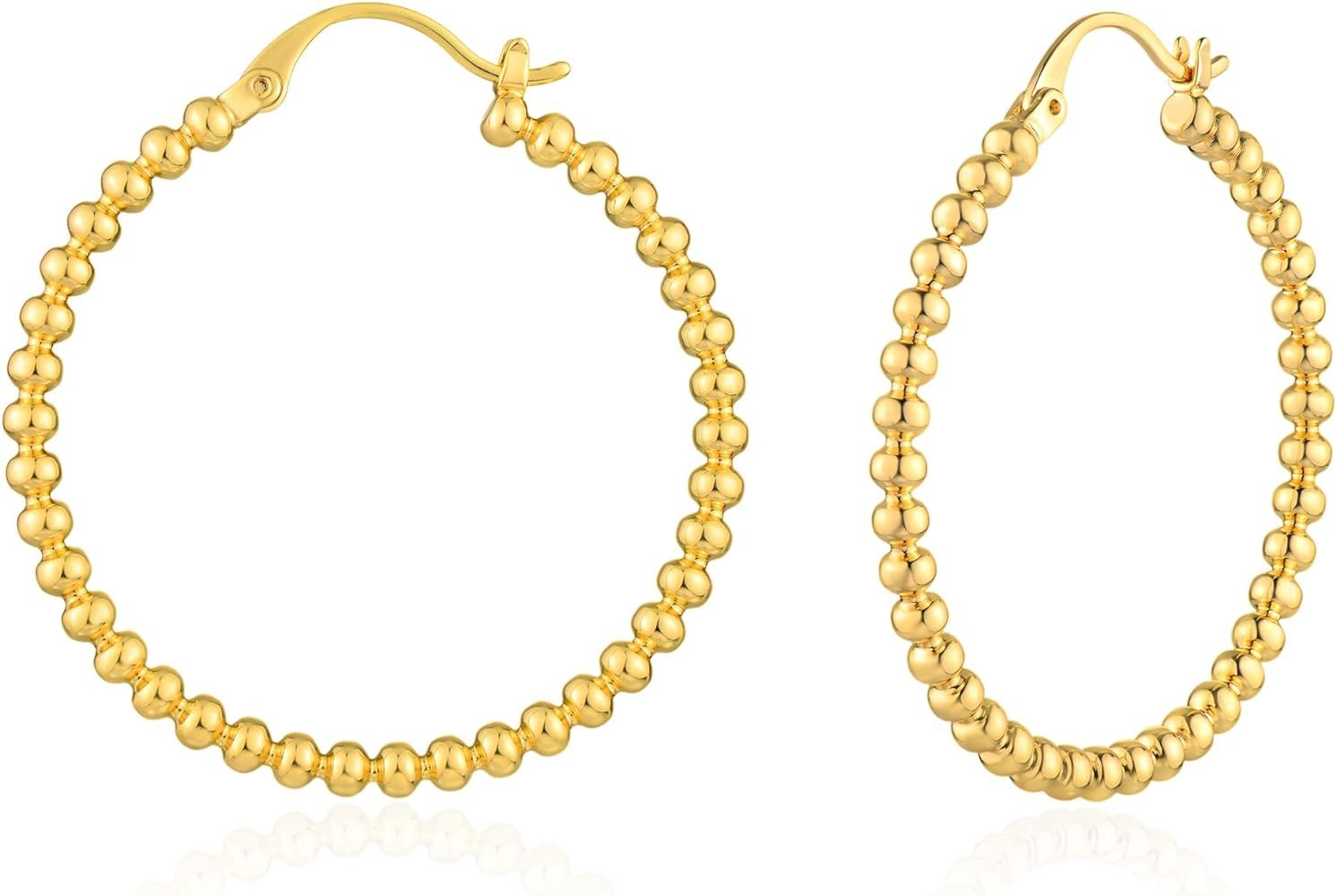 Gold Hoop Earrings for Women 14K Gold Plated Twisted Rope Hoops Earring Hypoallergenic Jewelry Gi... | Amazon (US)