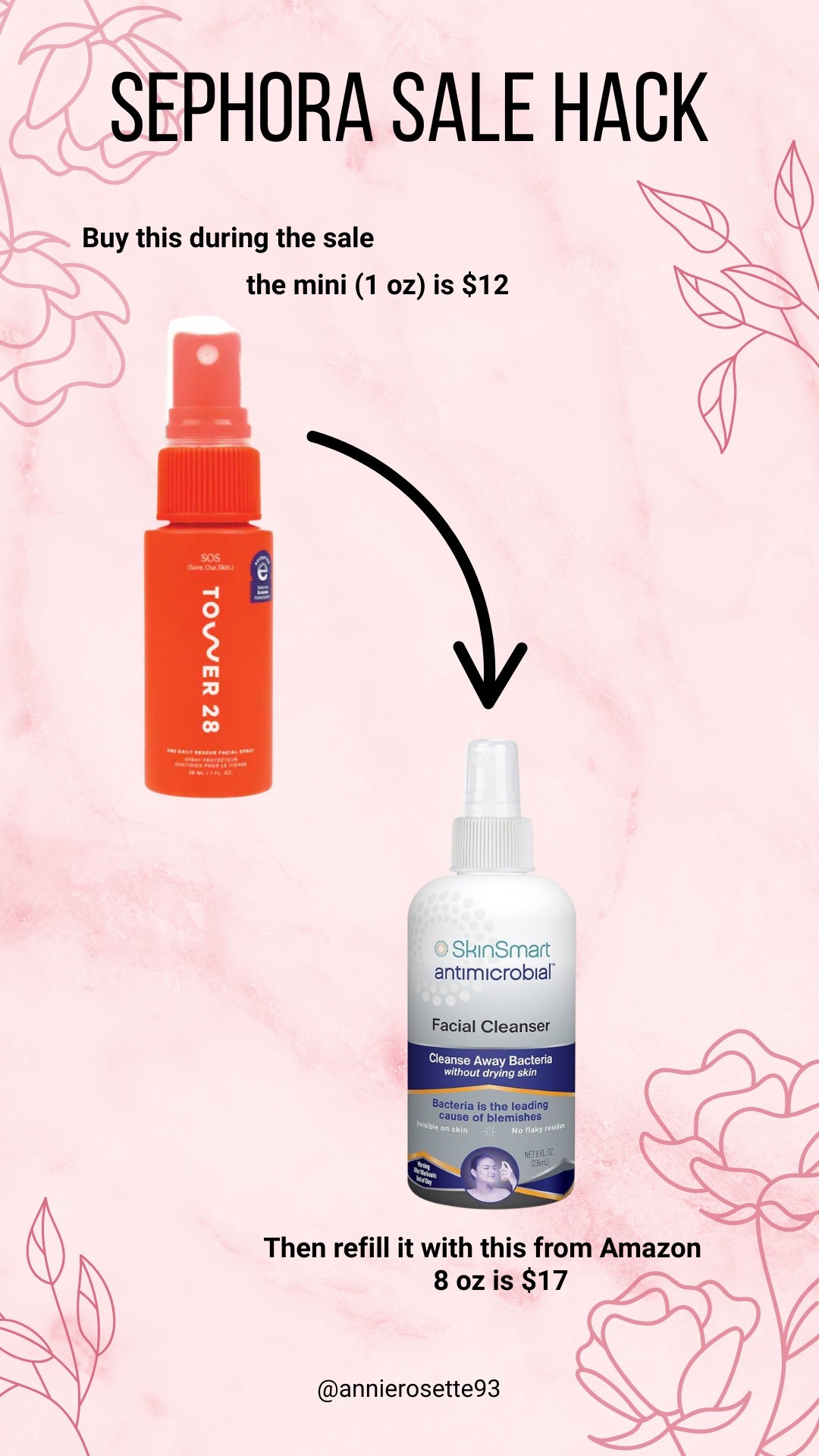 Use this Sephora Sale Hack to get the viral tower 28 spray to kill acne causing bacteria from your face but then refill it with the same thing from Amazon for almost the same prize for 8x more product. The ingredients have to be in an opaque container for it to be effective and also let it completely dry before you add anything on top of it like moisturizer  

#LTKBeauty #LTKSaleAlert