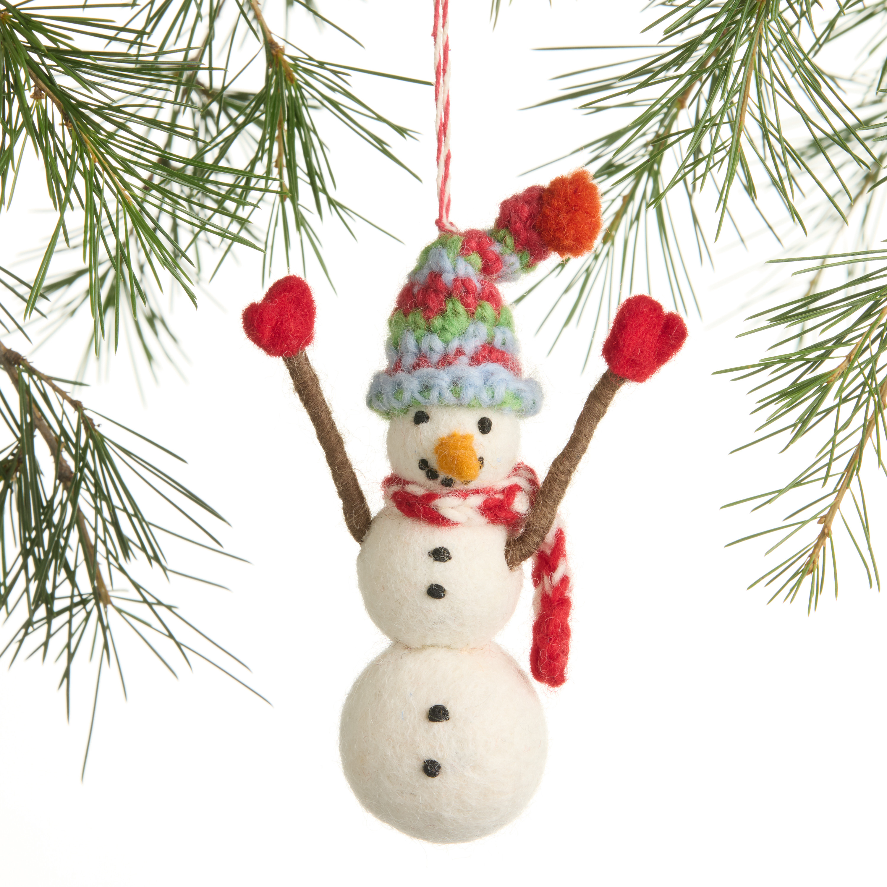 Wool Snowman in Knit Hat Ornament | World Market