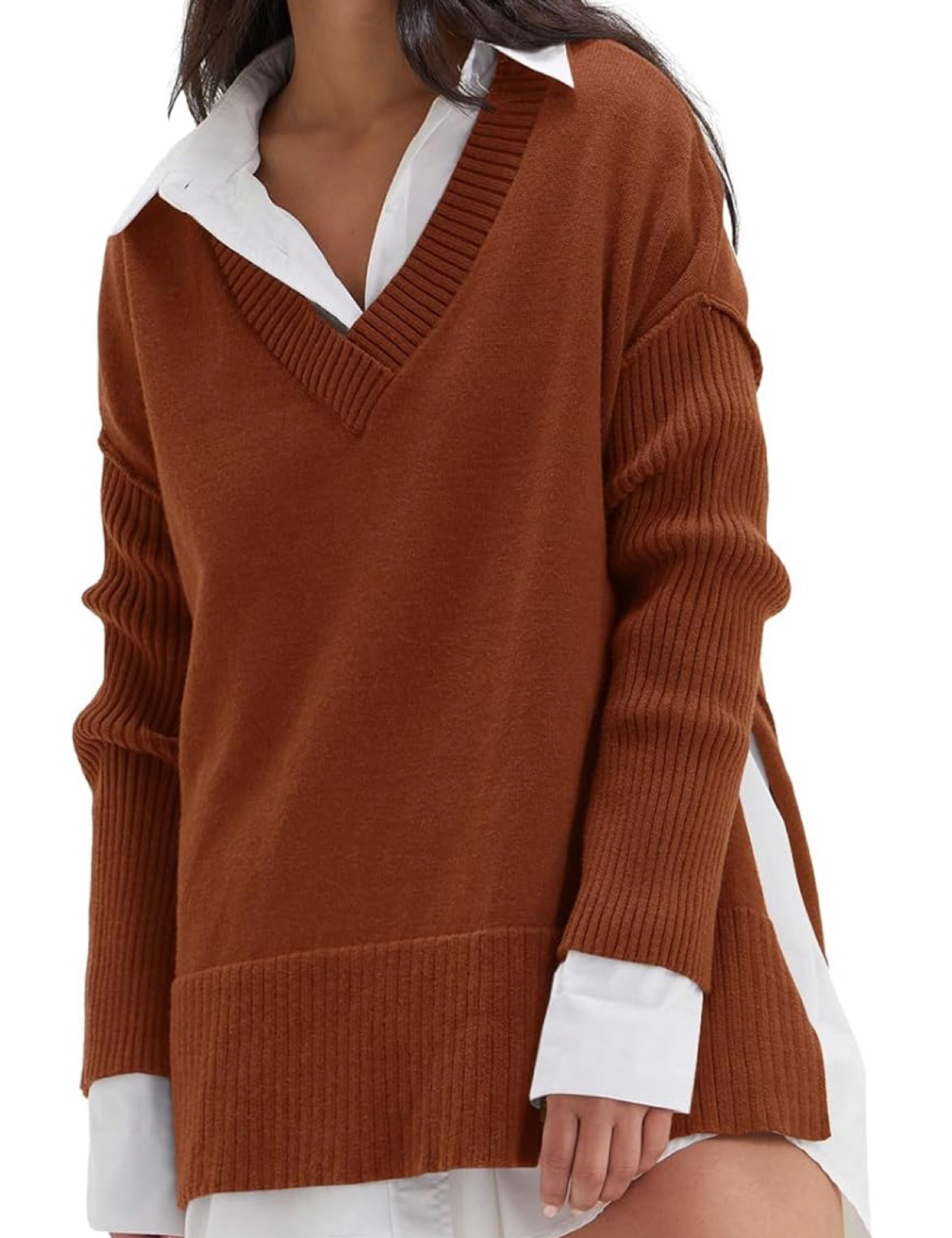 Women’s deep v-neck oversized sweater, with skits on both sides. Loose casual knit top! Available in multiple colors! So cute for the holidays! 

#LTKHoliday #LTKstyletip #LTKfindsunder50