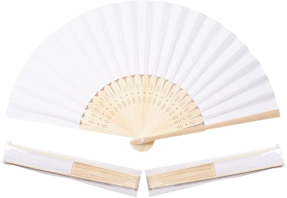 50pcs White Paper Hand Fan Bamboo Folding,Handheld Paper Folded for Wedding Party and Home Decora... | Amazon (US)