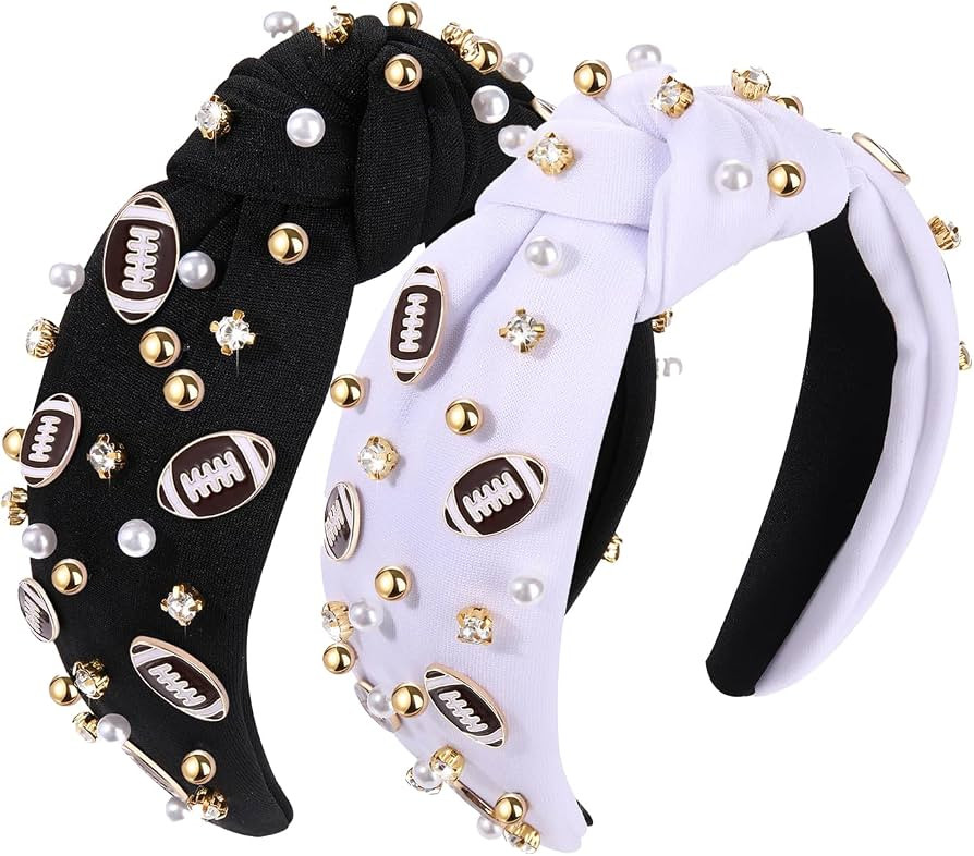 2pcs Football Headband for Women, Pearl Rhinestone Hair Mom Accessories, Fun Sports Game Day Non ... | Amazon (US)