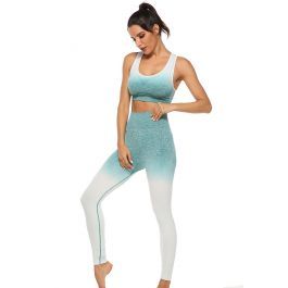 Gradient Medium-Impact Sports Bra and High-Rise Ankle-Length Leggings Set in Green | Chicwish