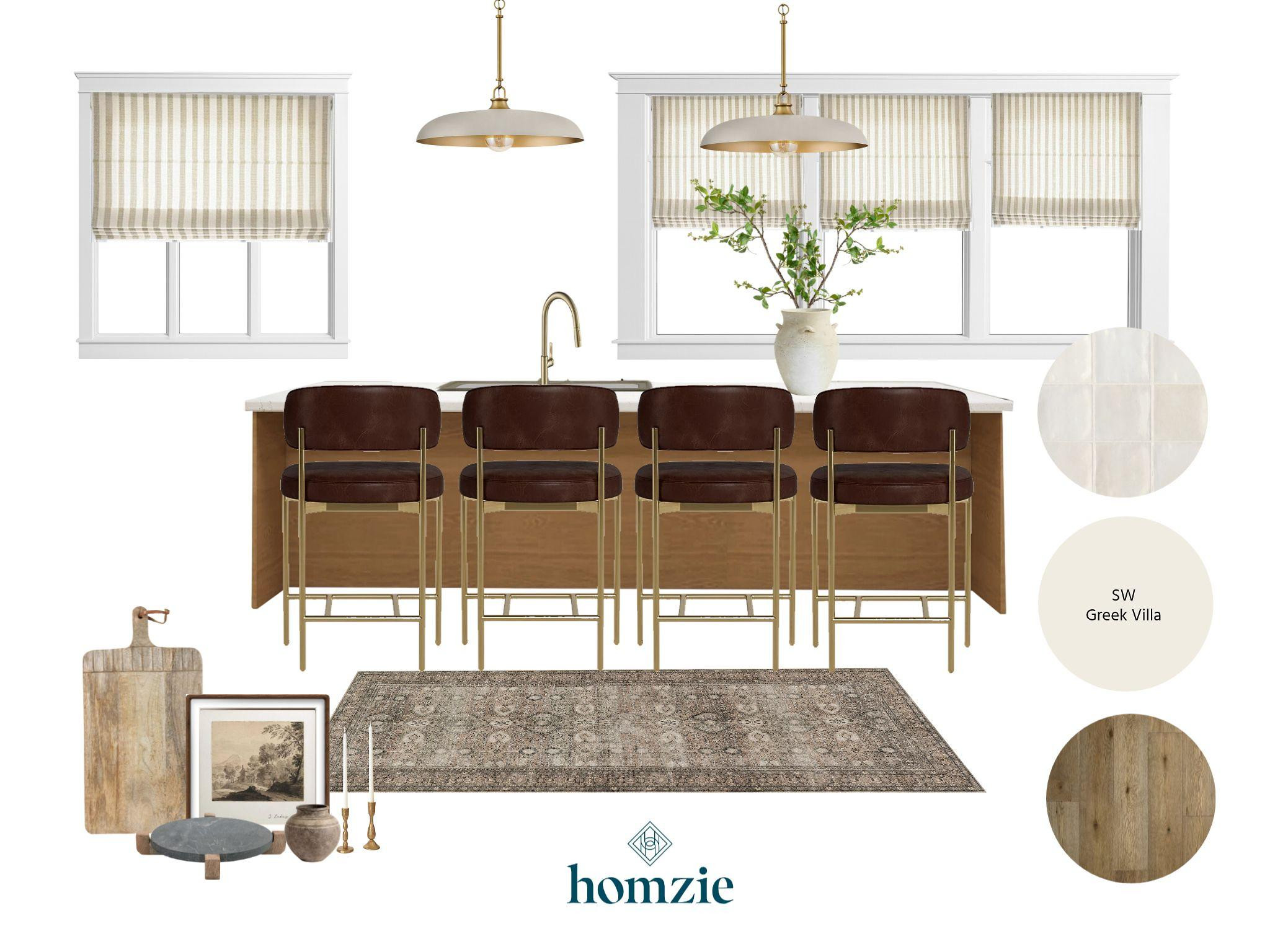 Kitchen styling with warm wood tones, soft neutral finishes, and brass accents come together to create a timeless, elevated look. Leather counter stools add richness and comfort, while oversized pendants make a beautiful statement above the island. Tailored Roman shades soften the windows, a vintage-inspired runner adds warmth underfoot, and simple greenery and layered accessories bring life and personality to the space.

It's the finishing details that make a kitchen feel both beautifully designed and effortlessly lived in. 

 #LTKHome