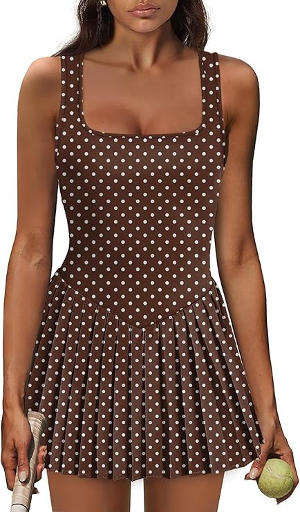 Athletic Dress for Women Built in Shorts U Neck Womens Tennis Dress Pleated with Pockets Sleevele... | Amazon (US)