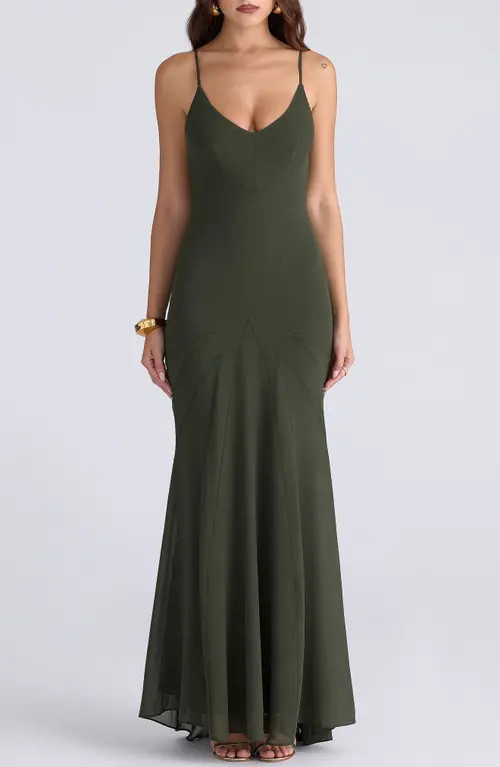 HOUSE OF CB Sacha Georgette Gown in Forest Green at Nordstrom, Size X-Small | Nordstrom