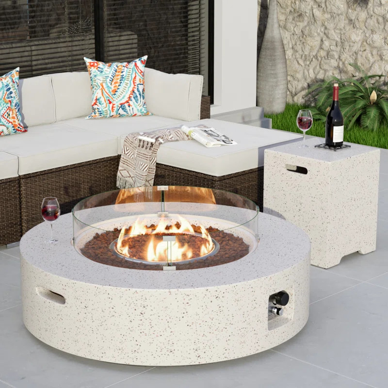 Kinzie Round Concrete Propane Smokeless Fire Pit Table | Wayfair North America
