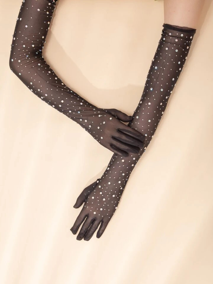 Rhinestone Decor Long Gloves | SHEIN
