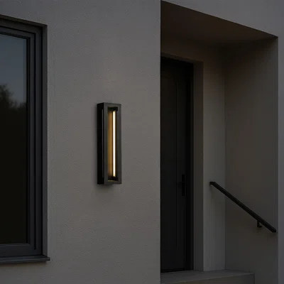 H20" Modern Outdoor Wall Light With Dusk To Dawn Sensor Linear Matte Black 30w Integrated Led Wall Sconce With Shade For Porch Garage Entryway | Wayfair North America