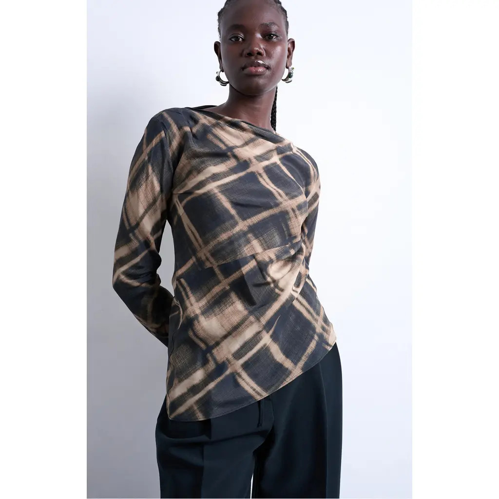 Topshop Print Asymmetric Top in Navy Multi at Nordstrom, Size 8 Us | Nordstrom