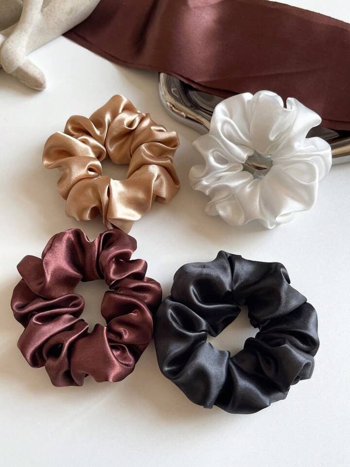 4 pièces/1 pièce Chouchous en satin de mode haut de gamme pour femmes, 12 cm/4,72 pouces, noir,... | SHEIN