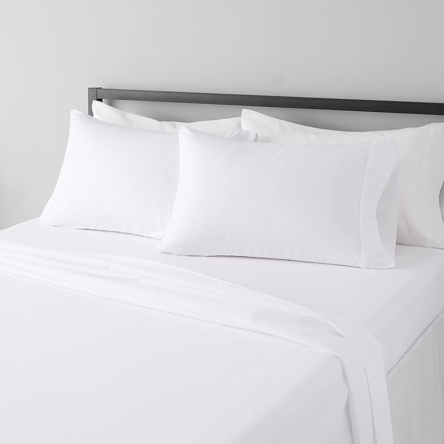 Amazon Basics Breathable, Machine Washable, Wrinkle Resistant Microfiber 4-Piece Bed Sheet Set with 14-Inch Deep Pockets, King, Bright White, Solid | Amazon (US)