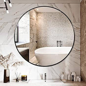 WallBeyond 32" Black Circle Round Wall Mirror for Bathroom - Aluminum Frame - Perfect for Entryway,  | Amazon (US)