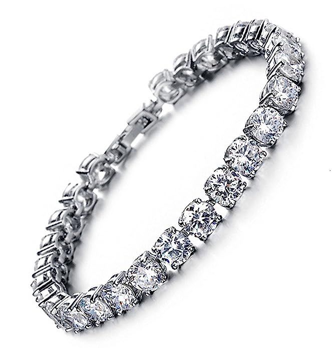 MEETYOO Tennis Bracelet Crystal Jewelry Lady Valentines Gift Zirconia Platinum Plated Bangle | Amazon (US)