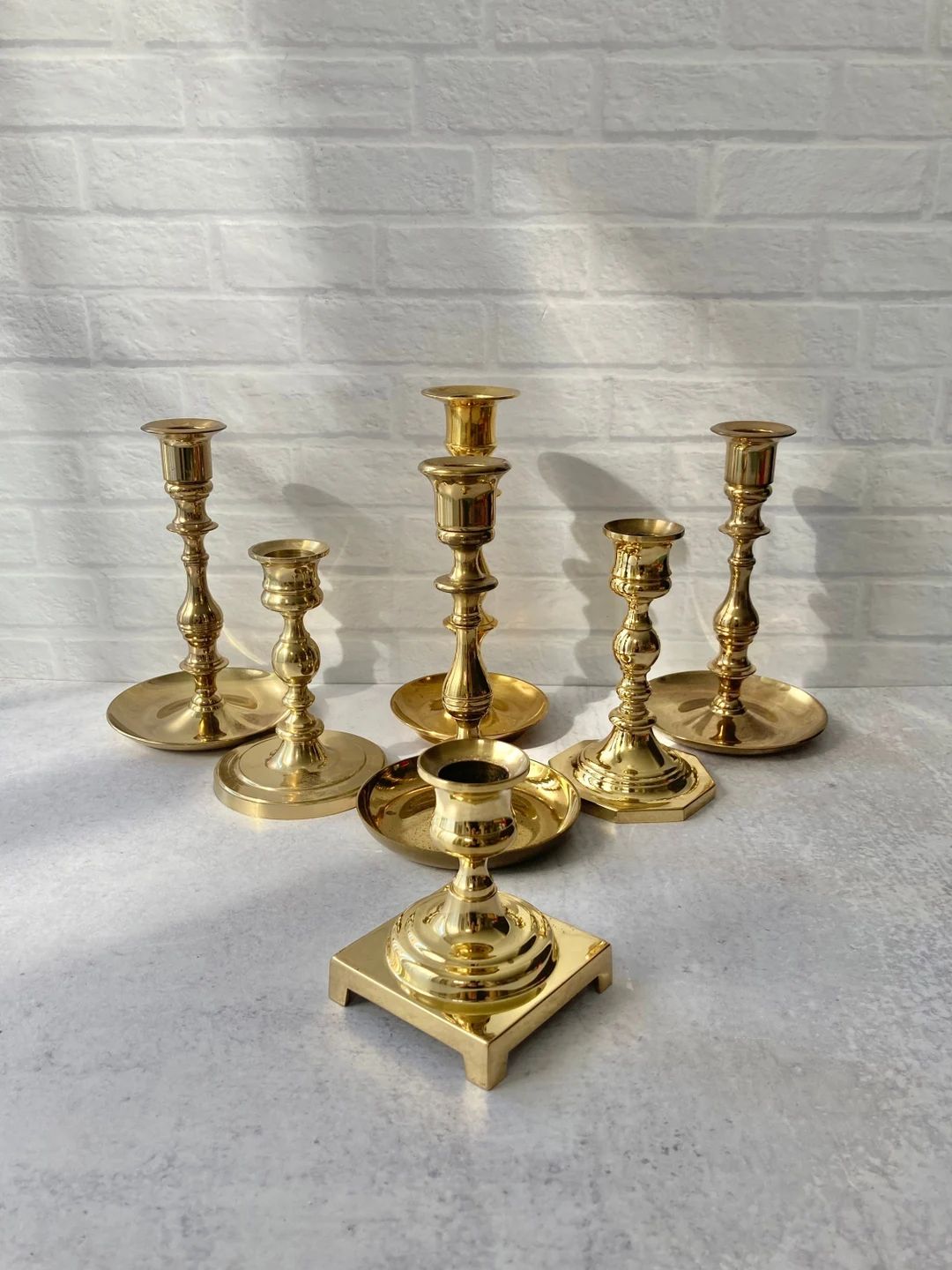 7 vintage mismatched brass candlesticks | Etsy (US)