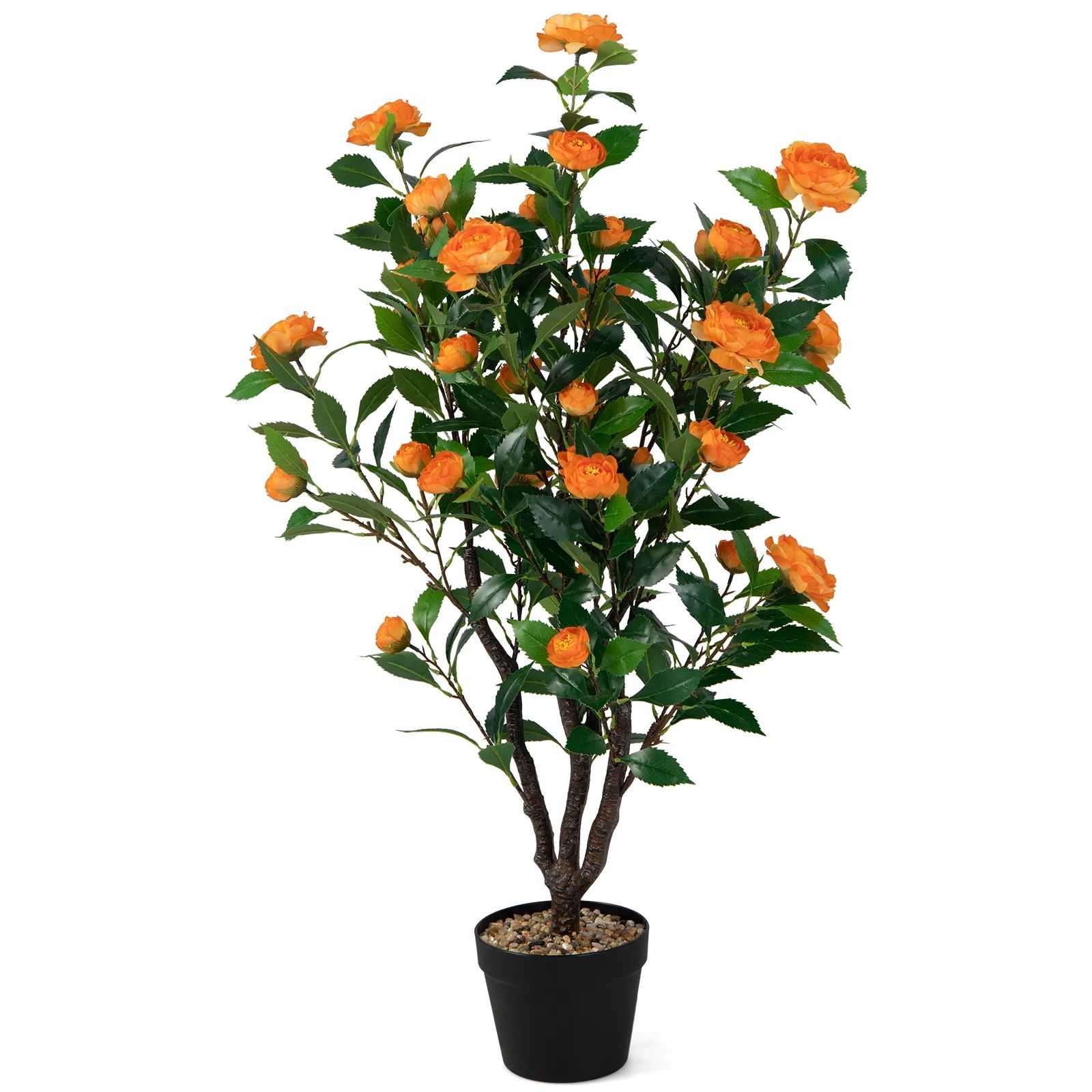 Topbuy 40" Artificial Camellia Tree Faux Flower Plant Artificial Tree in Cement Pot Greenery Pott... | Walmart (US)