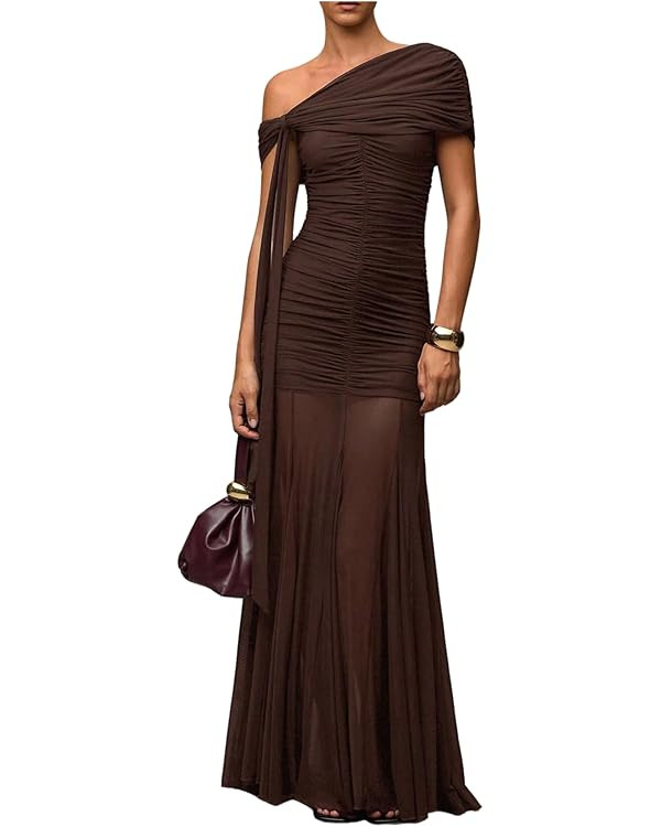 Verdusa Women's Corset Dress Wedding Guest Dresses Statement Holiday Off Shoulder Ruched Mesh For... | Amazon (US)