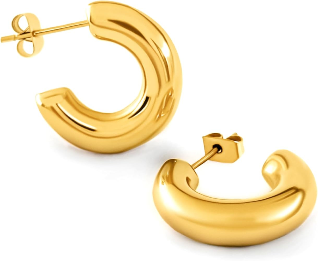 Altitude Boutique Small Chunky Gold or Silver Hoops | Thick Round Tube Earrings | Hollow, Lightwe... | Amazon (US)