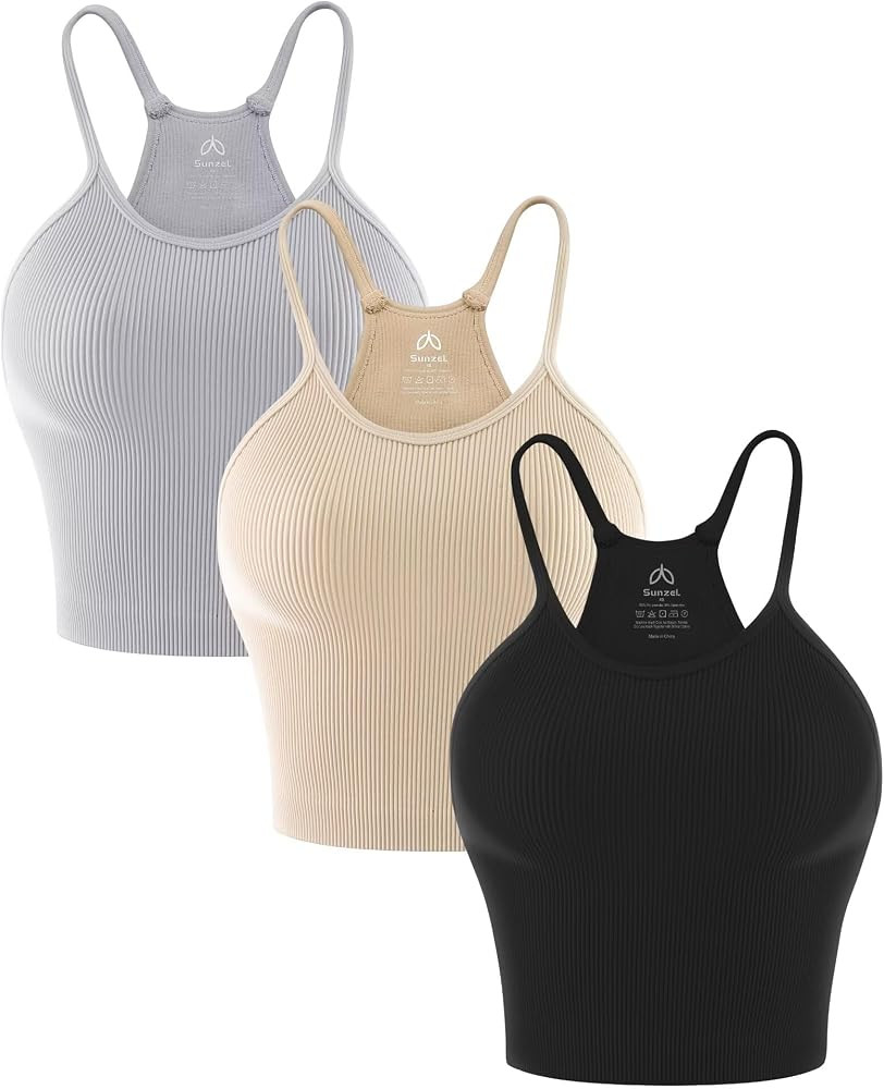 Sunzel Ribbed Crop Tank Top for Women, Seamless No Padding Racerback, Slim Fit Stretchy Workout G... | Amazon (US)