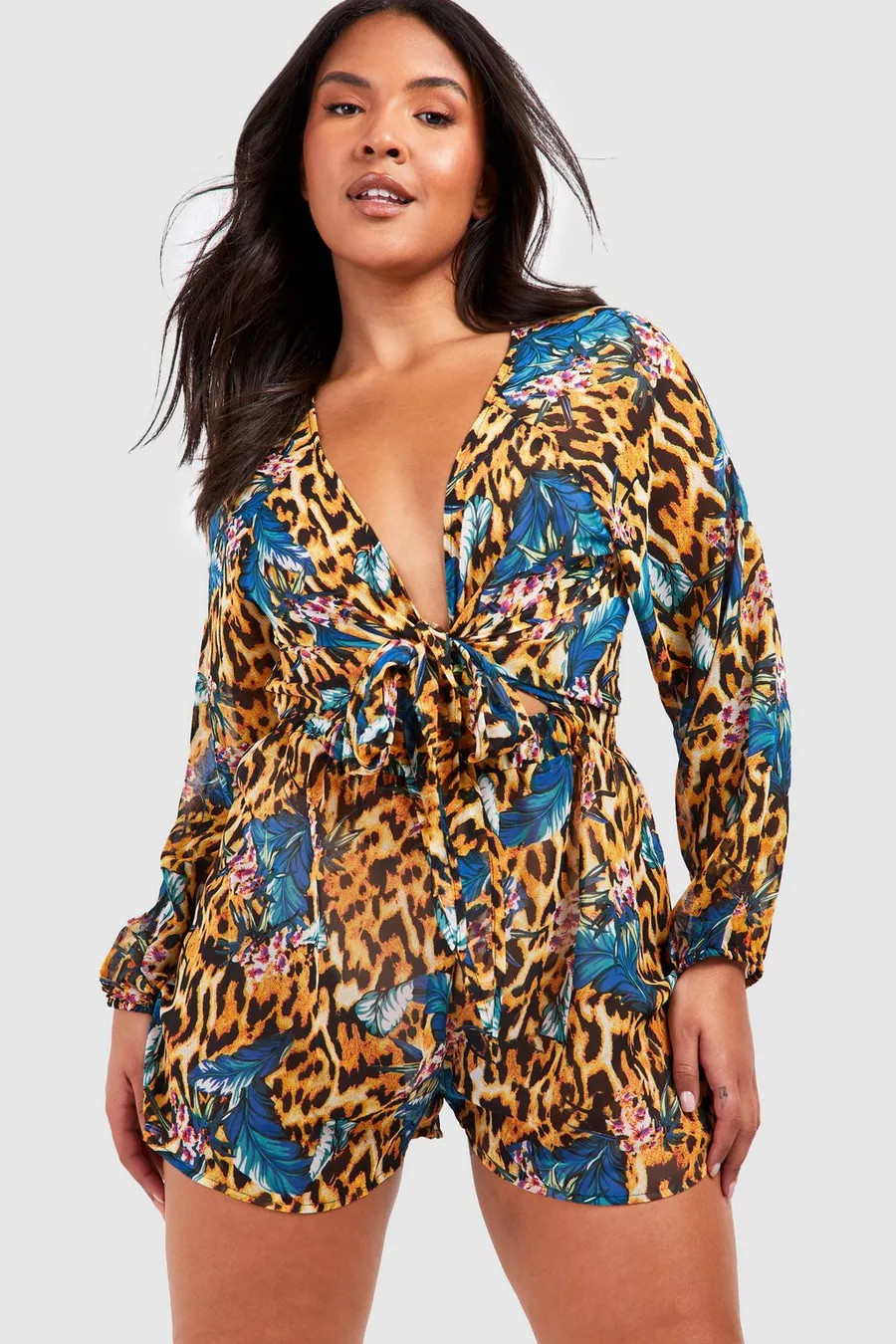Plus Tropical Animal Beach Romper | Boohoo.com (US & CA)
