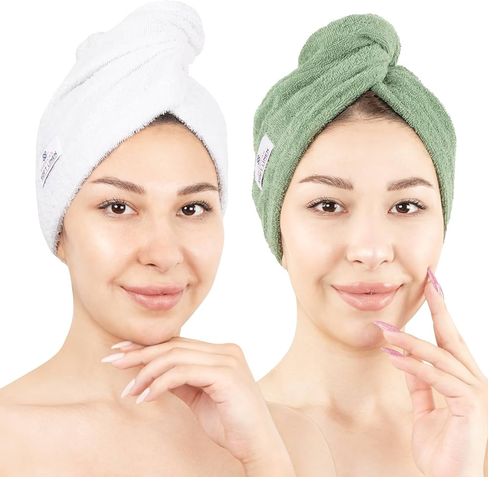 American Soft Linen 100% Cotton Hair Towels for Women, Head Towel Cap, Cotton Hair Turban Towel W... | Amazon (US)