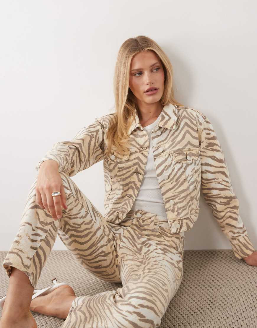 Good American essential cropped denim jacket in brown tiger print - part of a set | ASOS (Global)