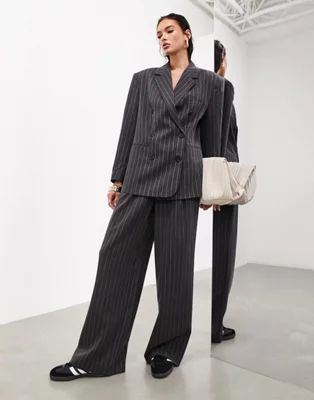 ASOS EDITION double breasted mansy blazer, trouser and midi skirt in charcoal pi | ASOS (Global)