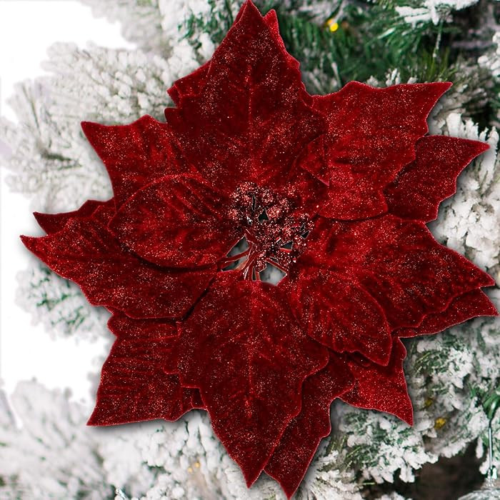 8 Pcs 9.8in Christmas Poinsettia Decorations Artificial Velvet Flowers Christmas Poinsettia Flowe... | Amazon (US)