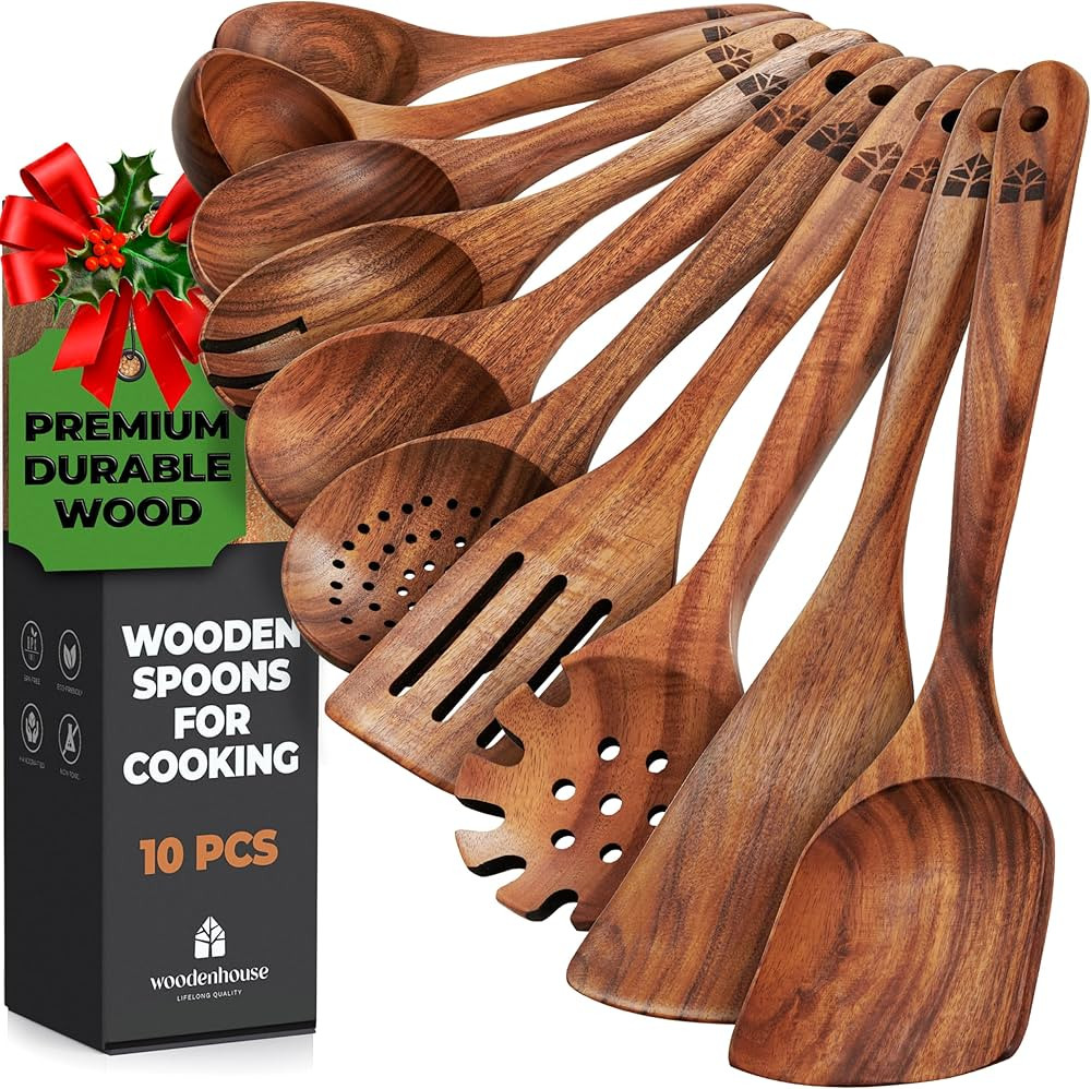 Wooden Spoons for Cooking, 10 Pcs Wooden Cooking Utensils Set – Wooden Utensil Set for Nonstick... | Amazon (US)