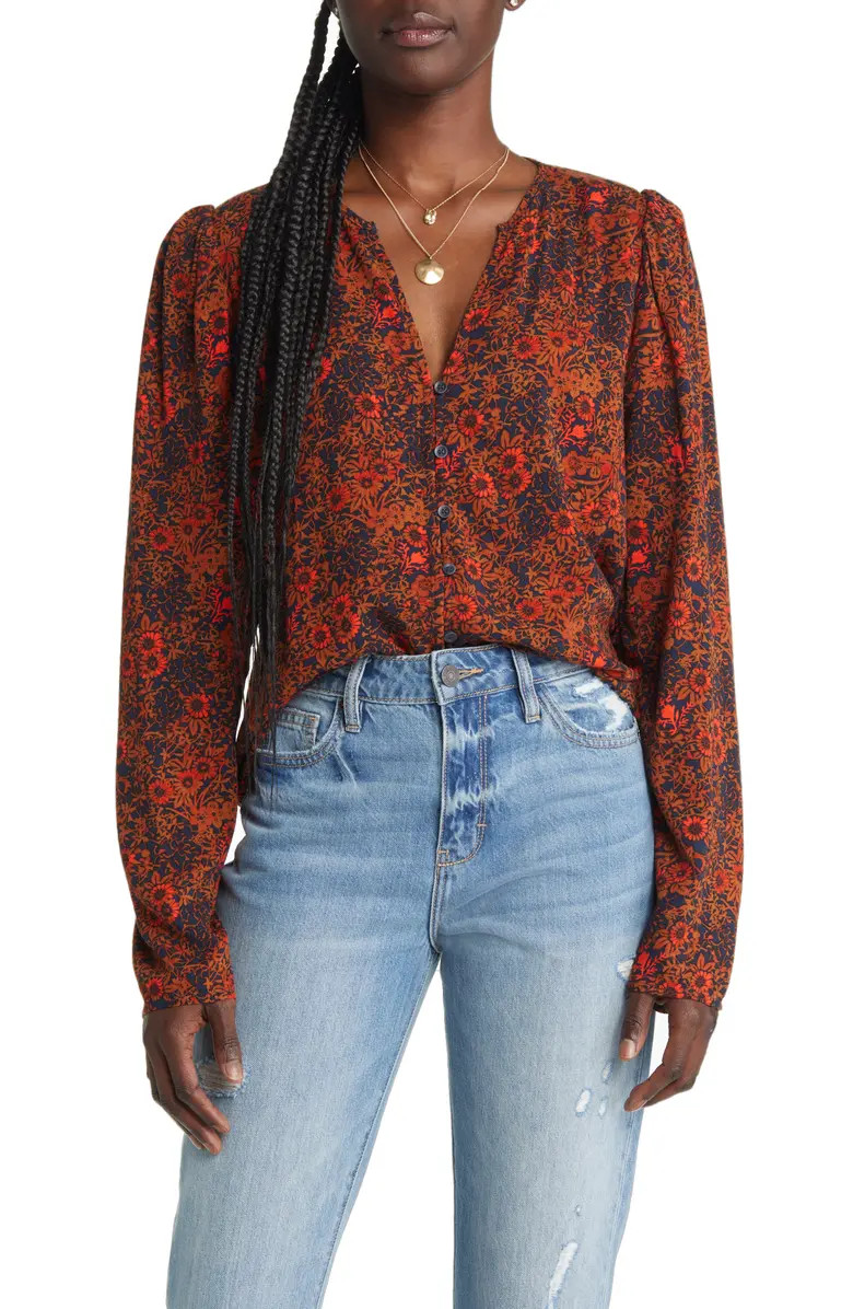 Treasure & Bond Floral Print Button Front Dobby Blouse | Nordstrom | Nordstrom