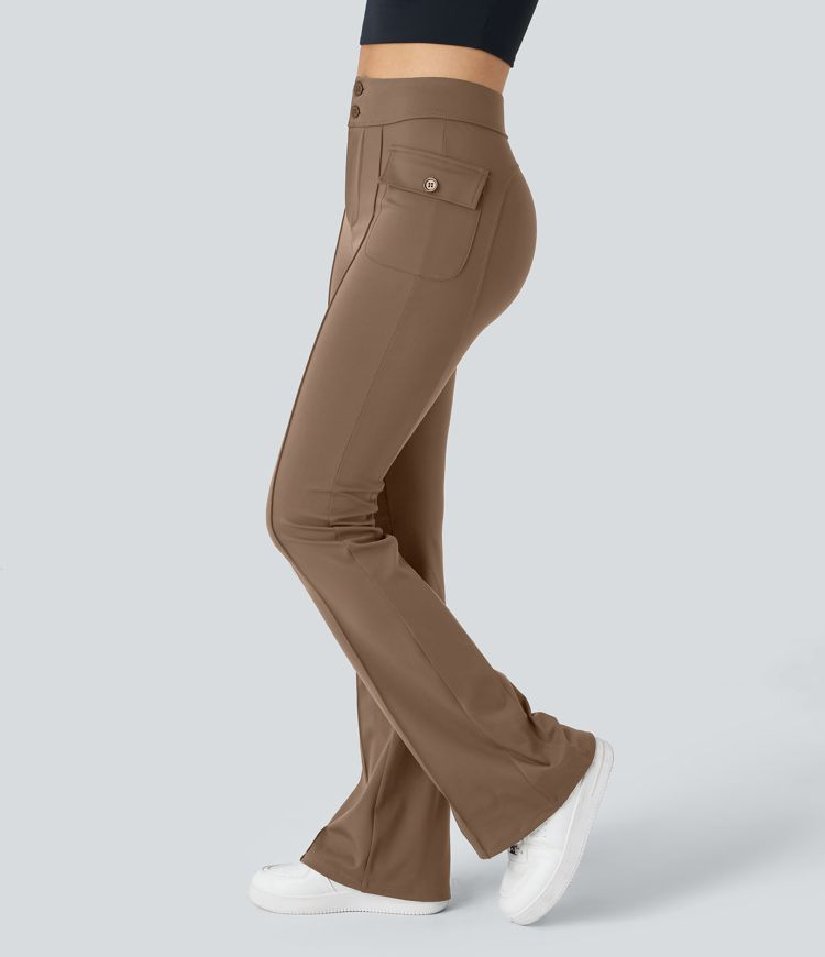 Women’s High Waisted Side Flap Pocket Flare Casual Cargo Pants - Halara | HALARA