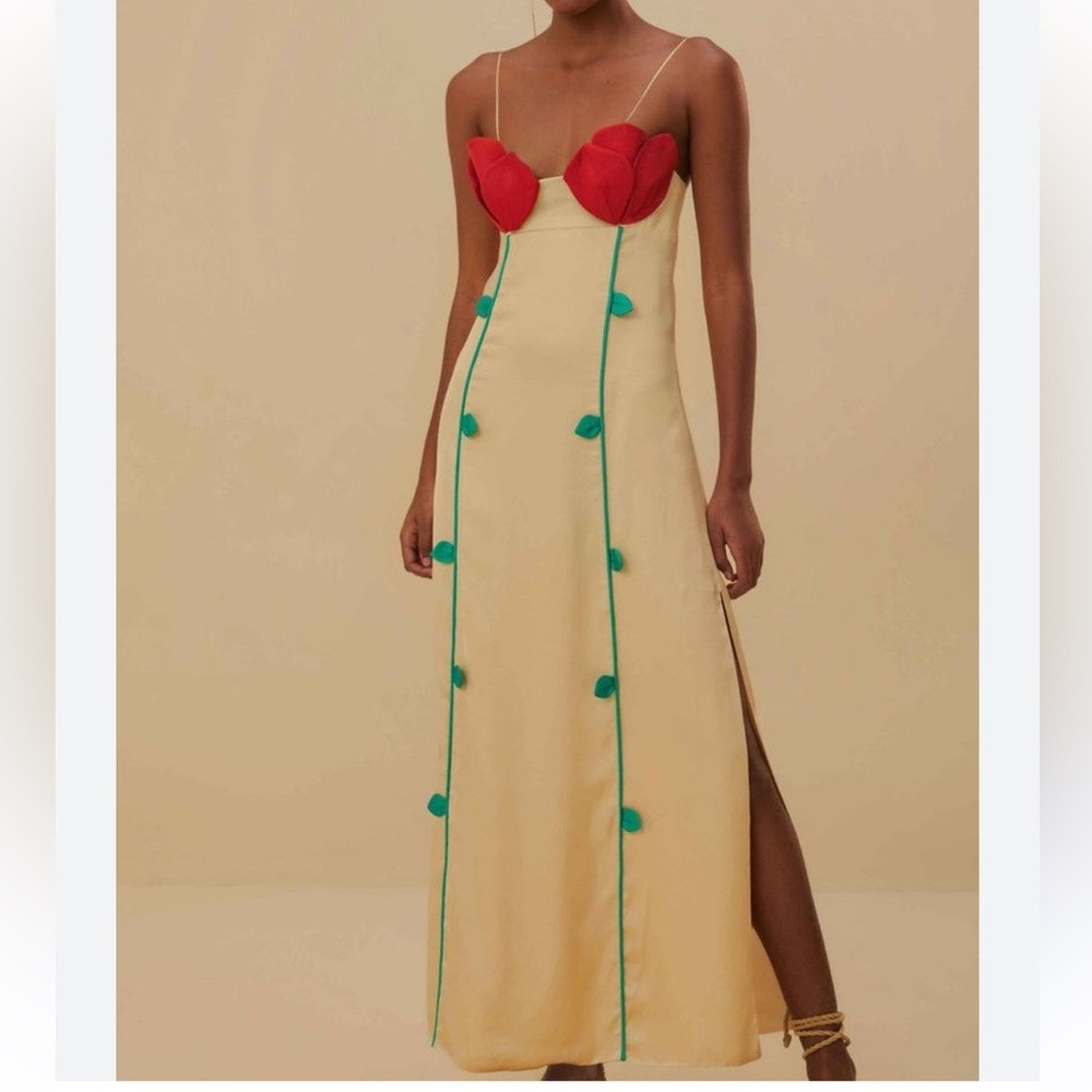 FARM Rio Cream Maxi Dress with Red Floral Bust and Green Trim | Poshmark
