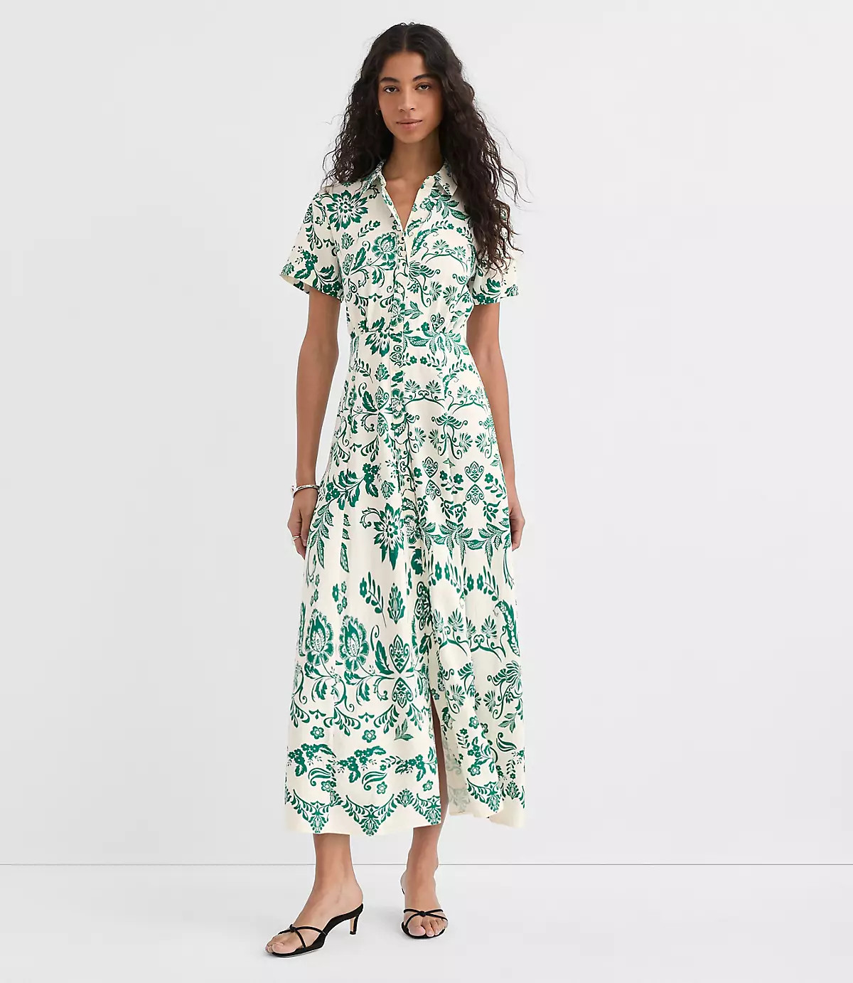 Floral Seamed Maxi Shirtdress | LOFT