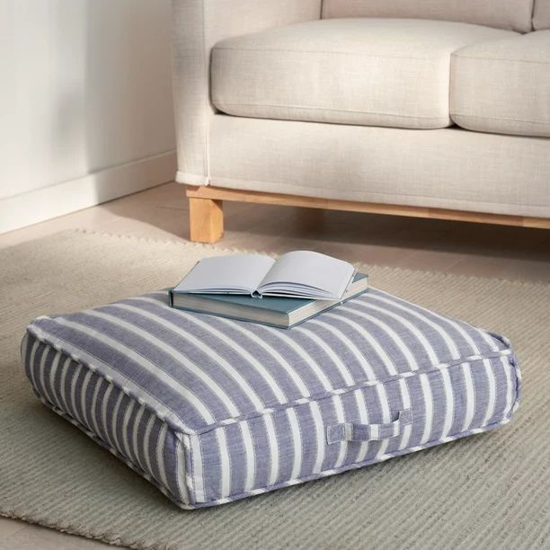Gap Home Yarn Dyed Chambray Stripe Indoor Single Floor Square Cushion with Handle Navy 24" x 24" ... | Walmart (US)